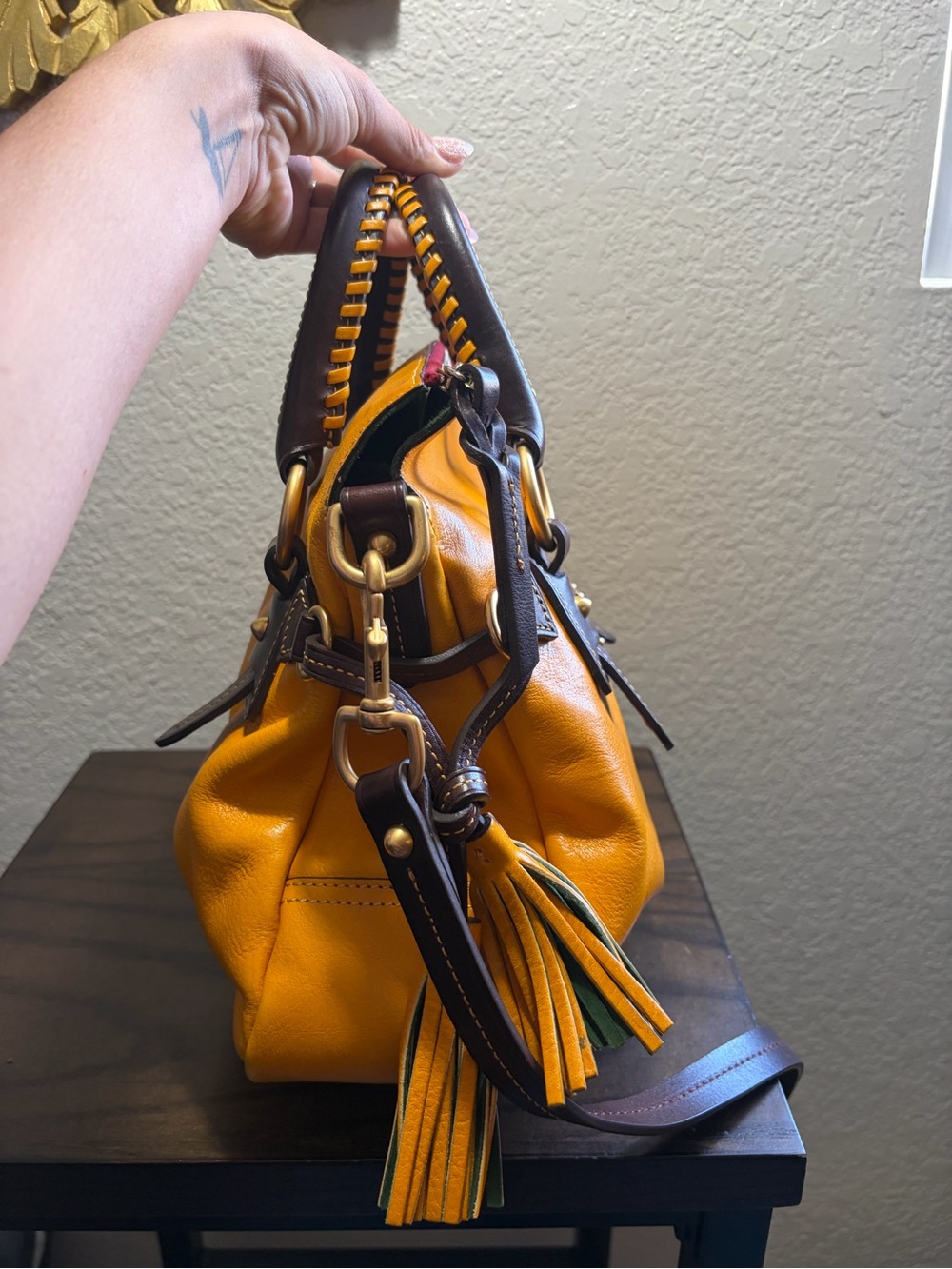Dooney and Bourke Florentine Stanwich Satchel - Yellow & Brown - Picture 2 of 13